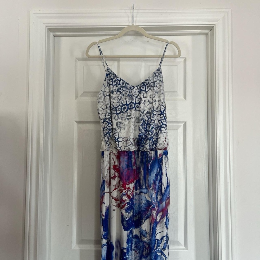Blue and Red Patterned Maxi Dress